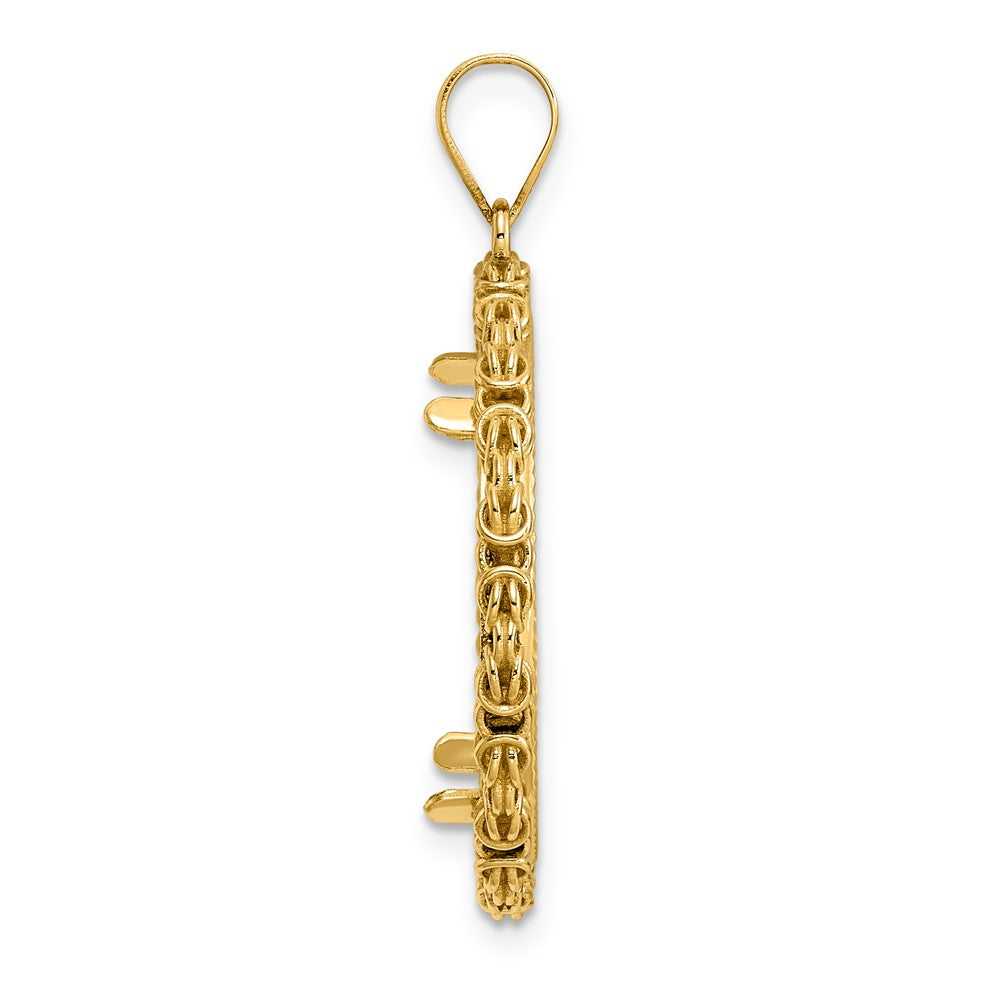 14k Diamond Cut Byzantine Link with 22.0mm Prong Coin Bezel Pendant