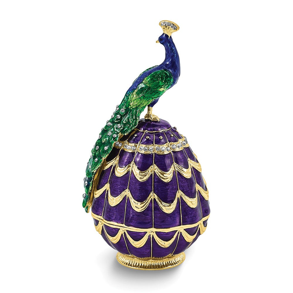 Luxury Giftware by Jere Bejeweled BLUE BEAUTY Peacock Trinket Box with Ring Insert and Matching 18 inch Necklace