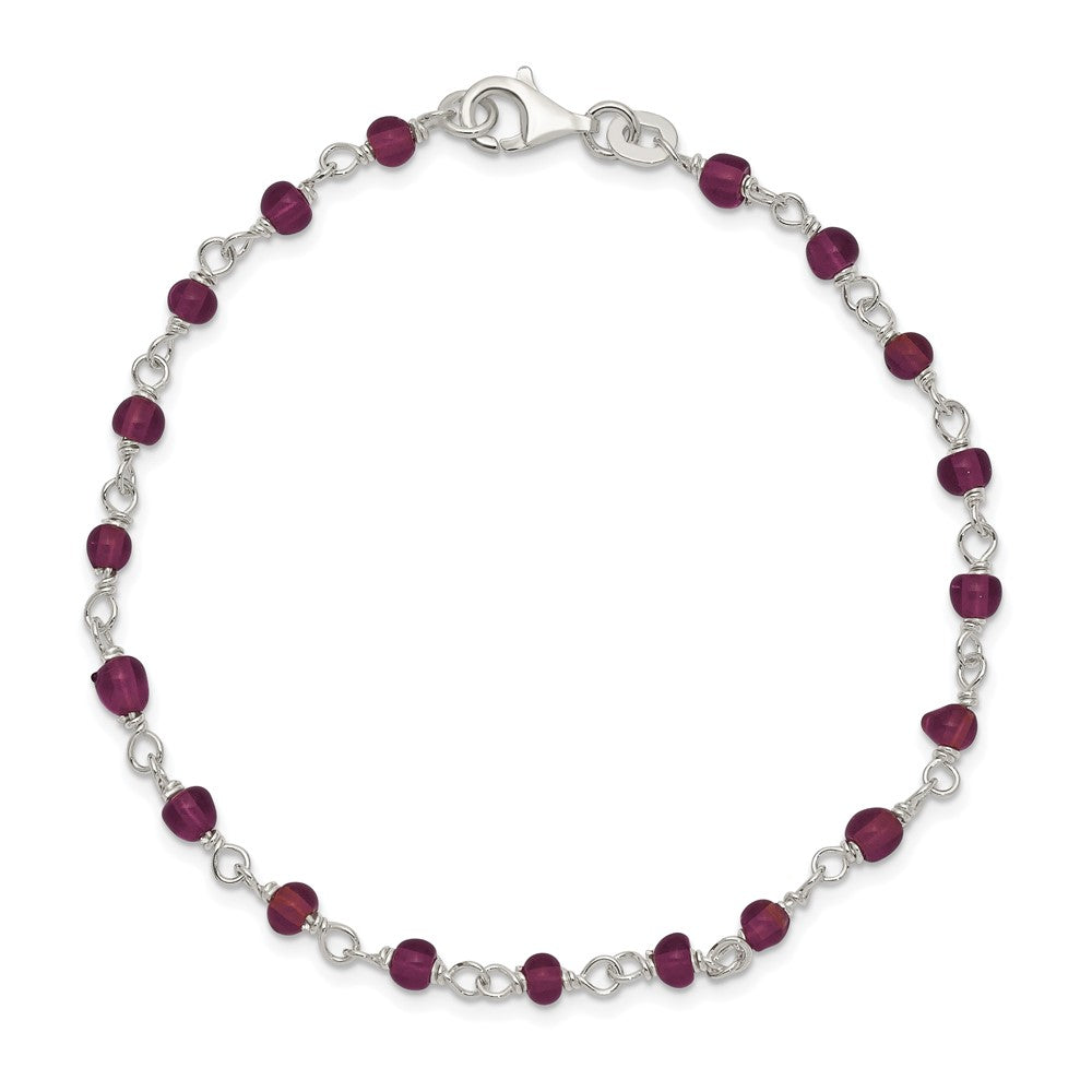 Sterling Silver Dark Red CZ Polished Bracelet 7.25 inches