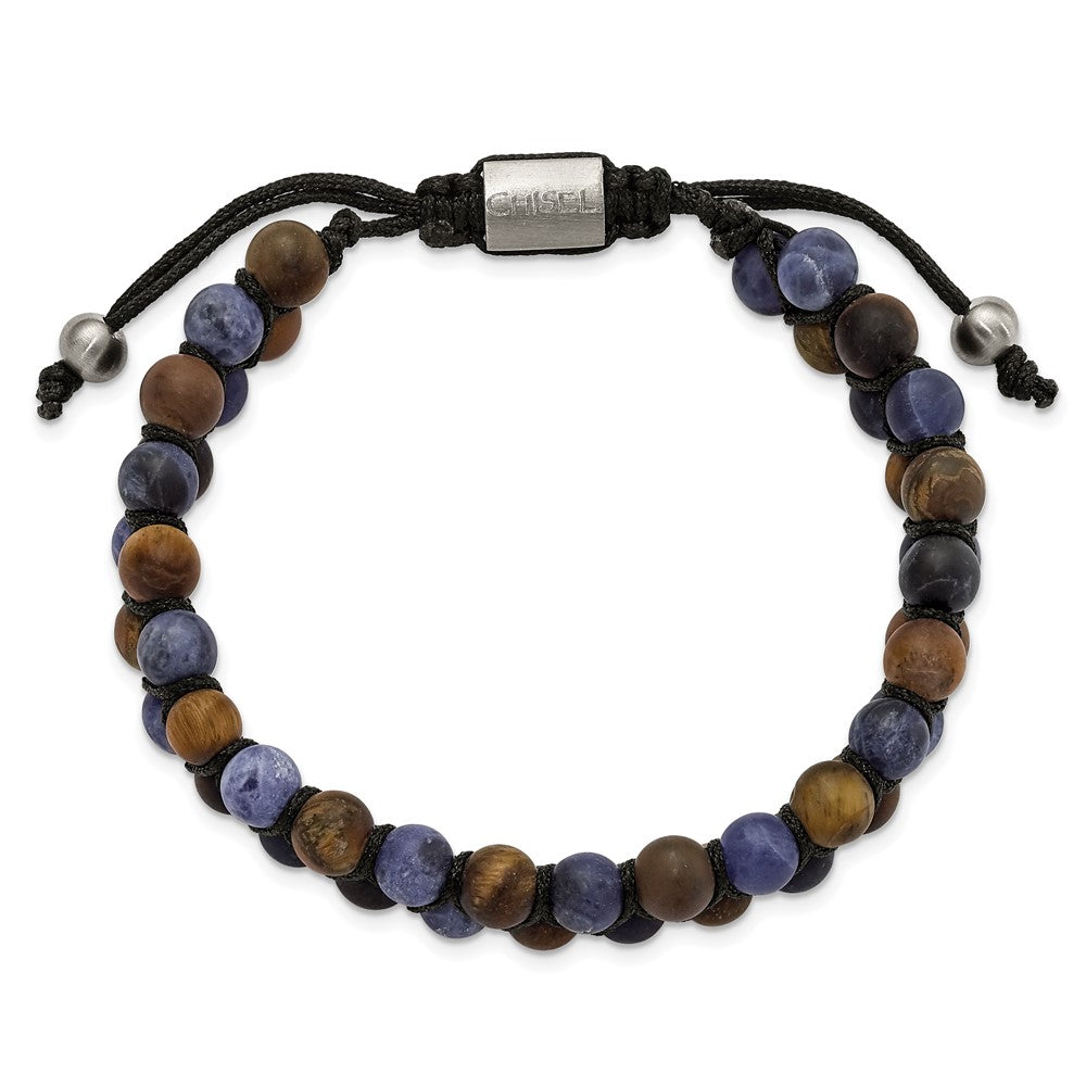 Stainless Steel Brushed Tiger's Eye/Sodalite Adjustable Bracelet