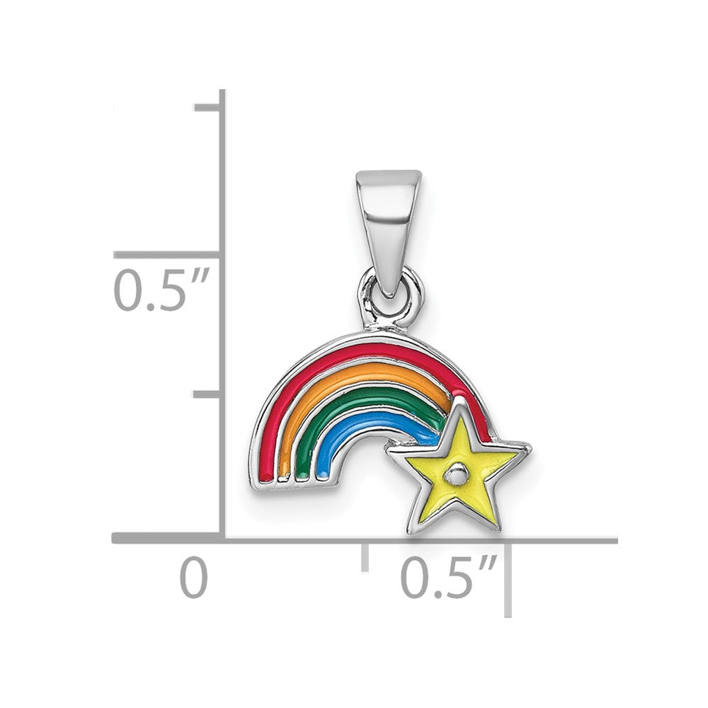 Sterling Silver Rhodium-plated Children's Multicolor Enamel Rainbow with Star Pendant