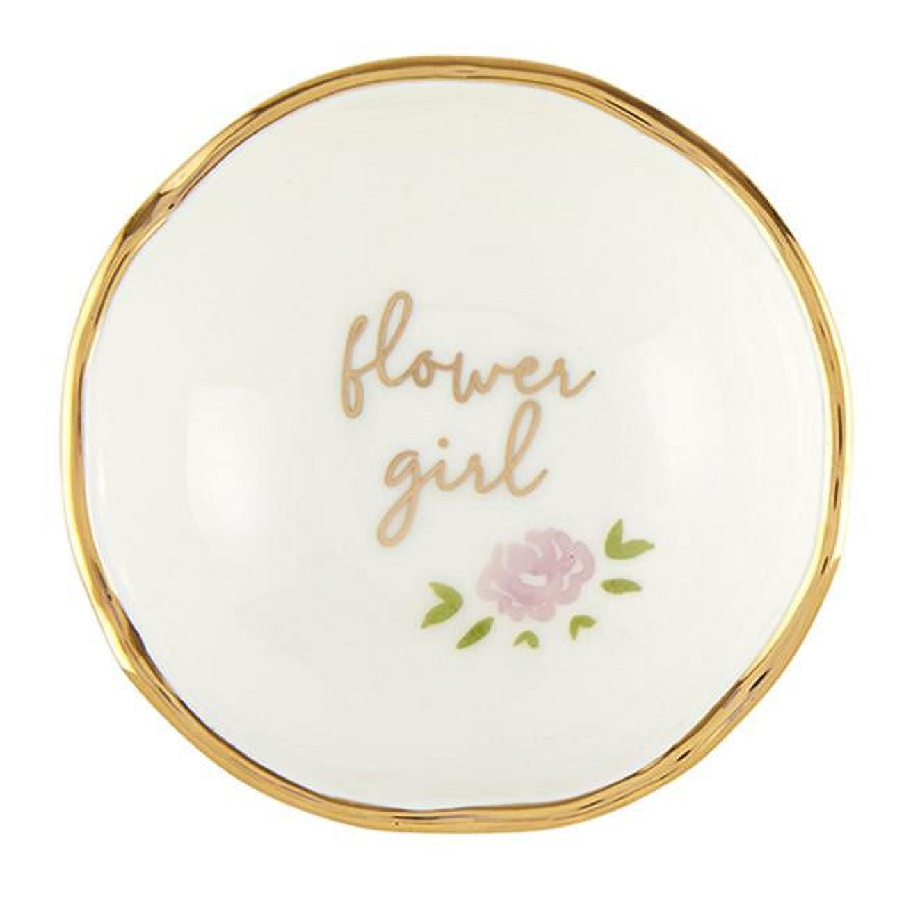 4" White and Gold Jewelry Dish with Flower Girl Print