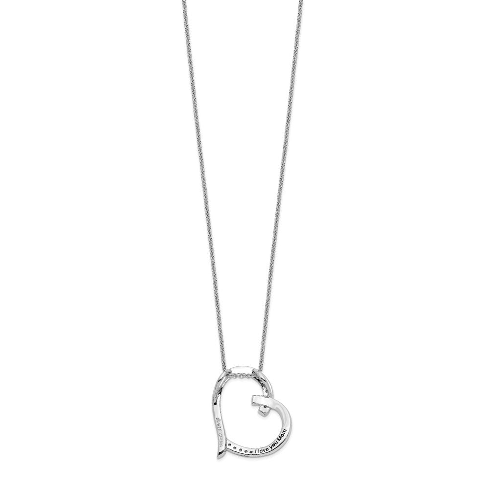 Sentimental Expressions Sterling Silver Rhodium-plated Antiqued CZ Love You Mom 18in Necklace 18 Inches