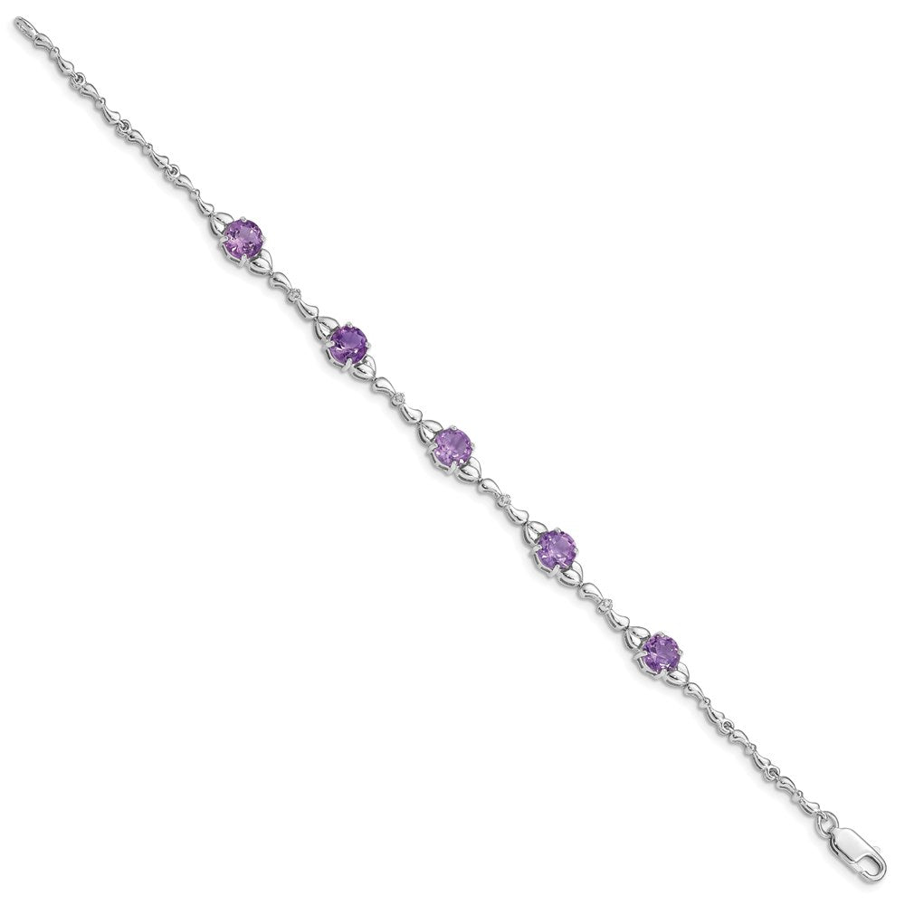 Sterling Silver Rhodium-plated Amethyst & Diamond Tennis Bracelet 7.5 inches