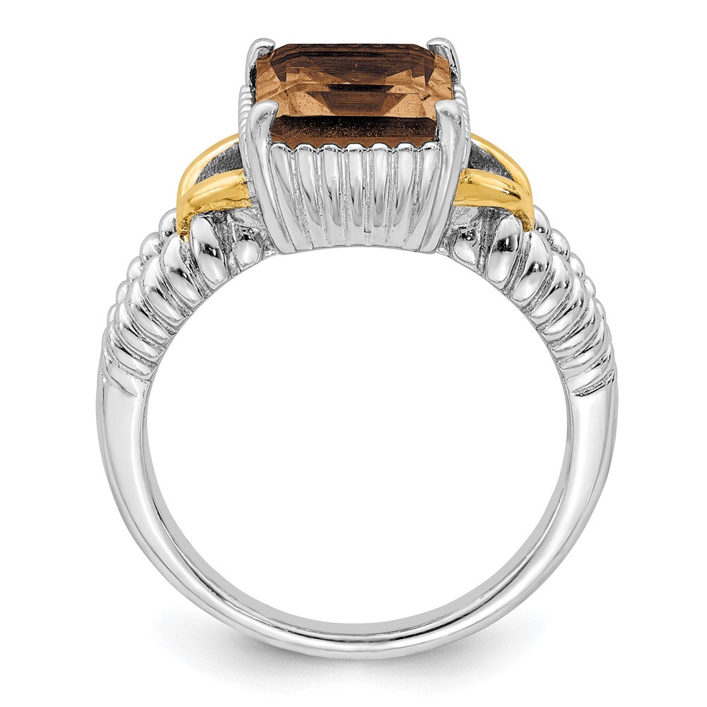 Sterling Silver Rhodium w/ Flash Gold-plate Smoky Quartz Octagonal Ring