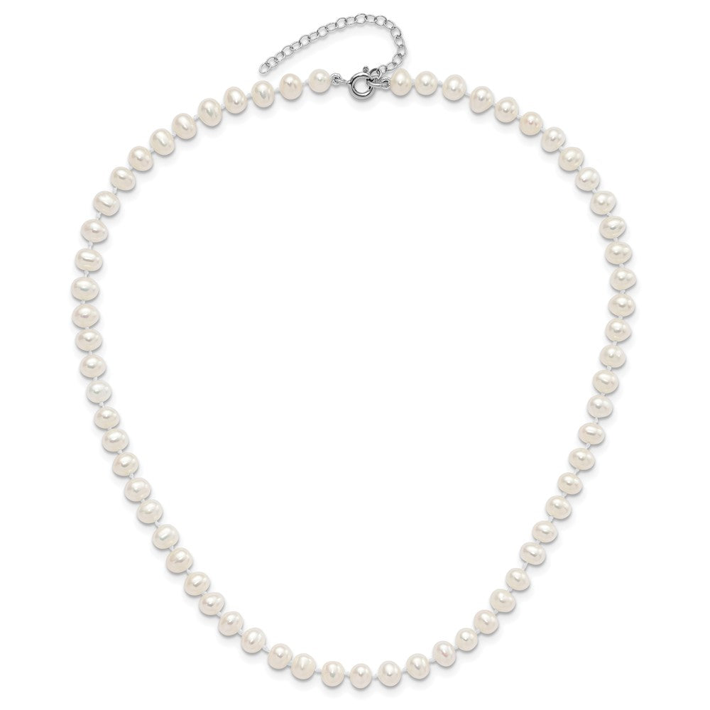 Sterling Silver Madi K Rhodium-plated 5-6mm White Semi-Round Freshwater Cultured Pearl 14 inch with 2 inch Extension Children's Necklace 14 Inches