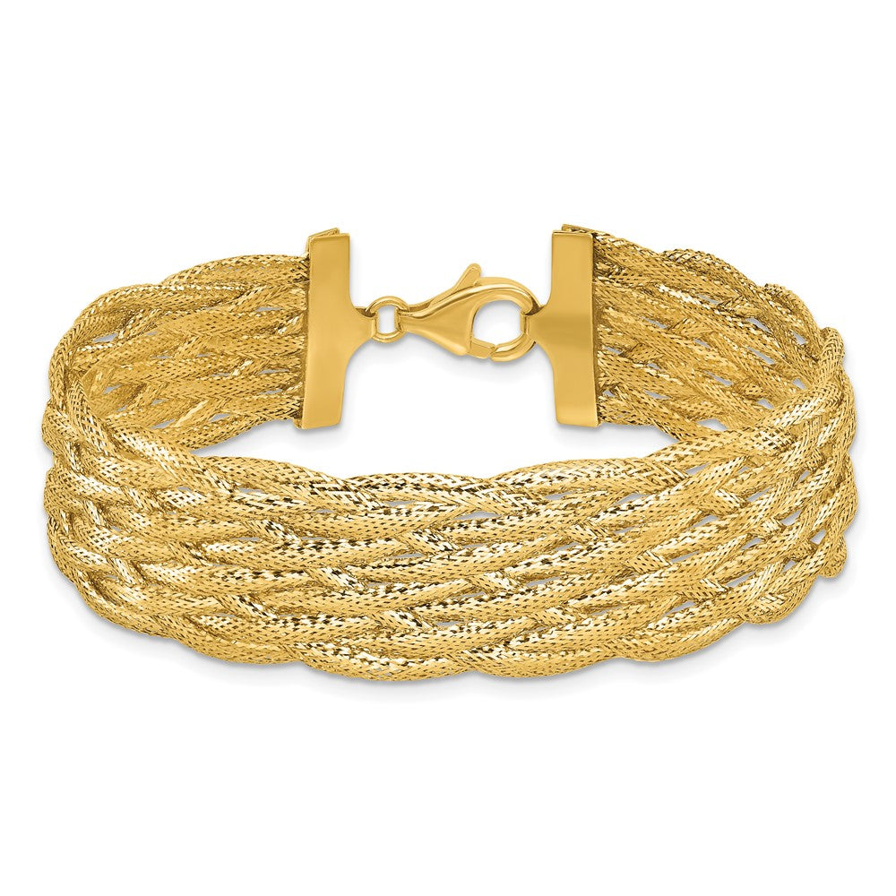 14K Polished Braided Mesh Bracelet 7  inches