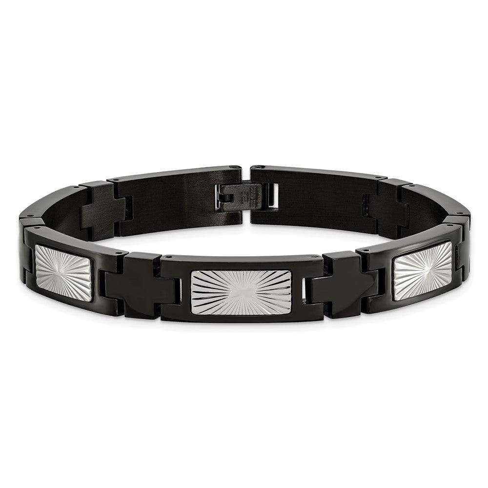 Stainless Steel Polished and Textured Black IP-plated 8.5in Bracelet 8.5 inches