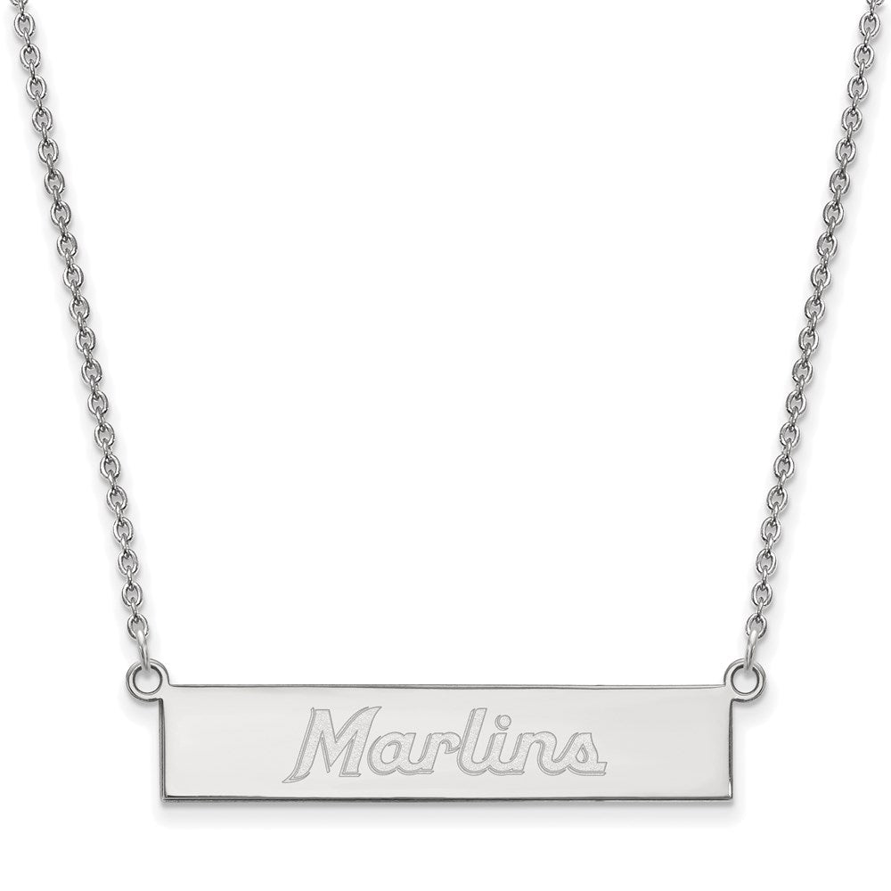 Sterling Silver Rhodium-plated MLB LogoArt Miami Marlins Team Script Bar 18 inch Necklace