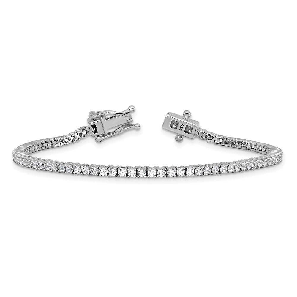 Cheryl M Sterling Silver Rhodium-plated Polished CZ with Safety Clasp Tennis Bracelet 7.25 inches