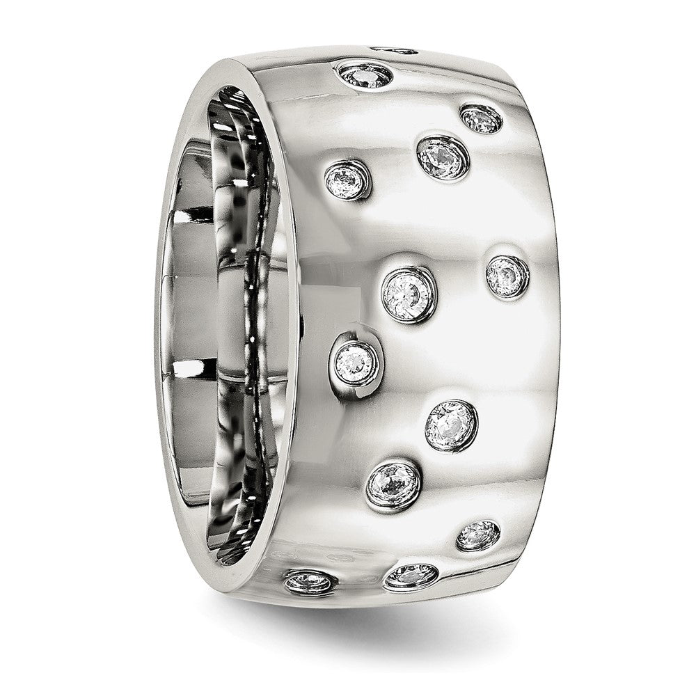 Stainless Steel Polished CZ 12mm Band Size - 6