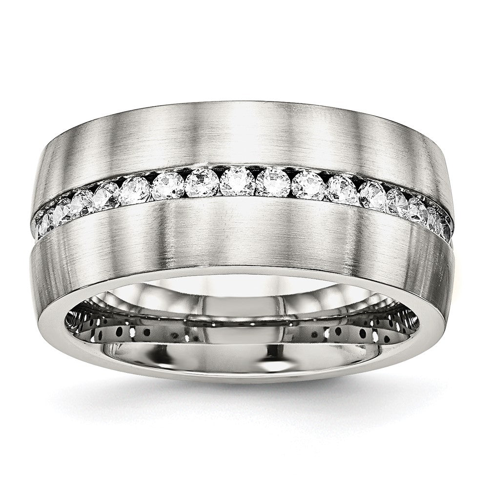 Stainless Steel Brushed and Polished w/CZ 10mm Band Size - 6