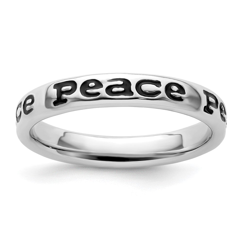 Sterling Silver Stackable Expressions Polished Enameled Peace Ring Size -9