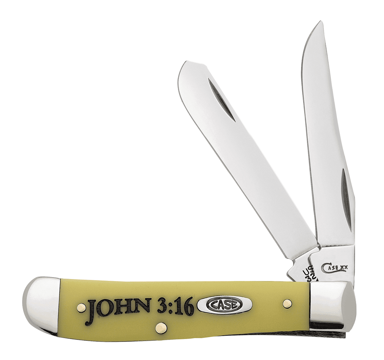 Case XX Mini Trapper Clip, Spey Blade Religious Yellow Synthetic John 3:16