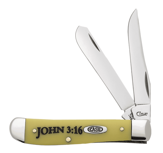 Case XX Mini Trapper Clip, Spey Blade Religious Yellow Synthetic John 3:16