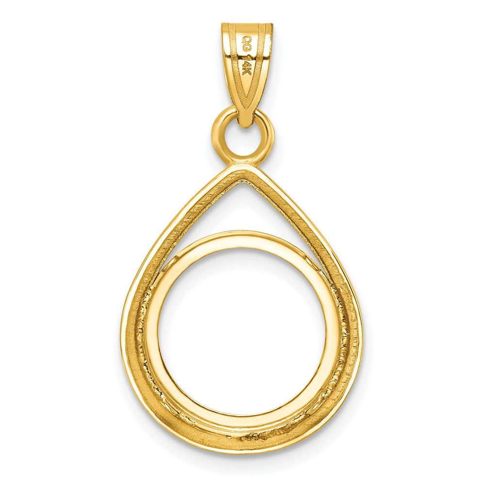 Wideband Distinguished Coin Jewelry 14k Polished Lightweight Teardrop 14.0mm Prong Coin Bezel Pendant