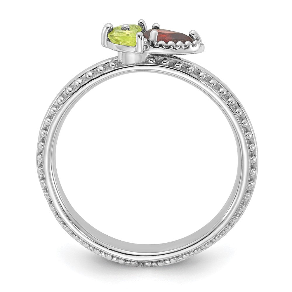Sterling Silver Stackable Expressions Rhodium-plated Textured Garnet and Peridot Flower Ring Size -5