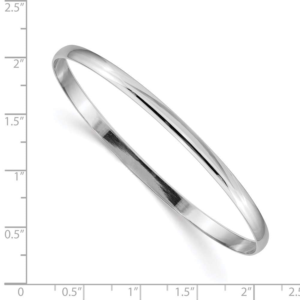 14k White Gold 4mm Solid Polished Half-Round Slip-On Round Bangle Bracelet