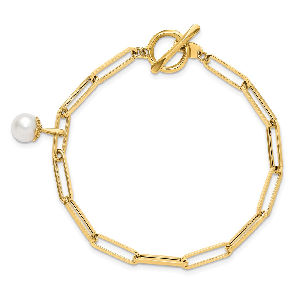 14K Polished FW Cultured Pearl Fancy Link Toggle Bracelet 7.5  inches