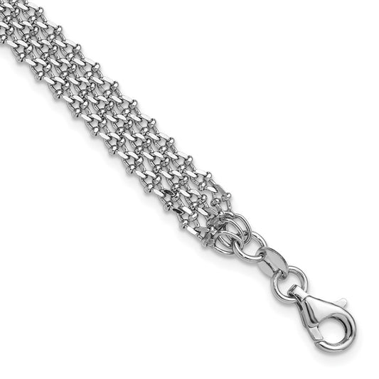 Sterling Silver Rh-plated Polished 3-Strand w/1in ext. Bracelet 8  inches