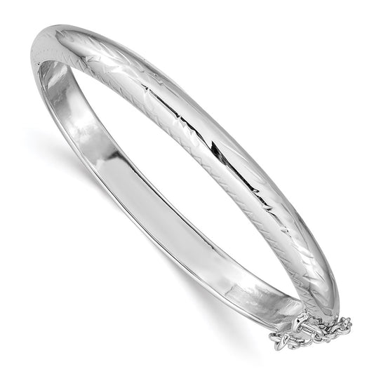 Sterling Silver RH-plated Polished D/C 5mm Hinged Baby Bangle Bracelet 5.5 inches