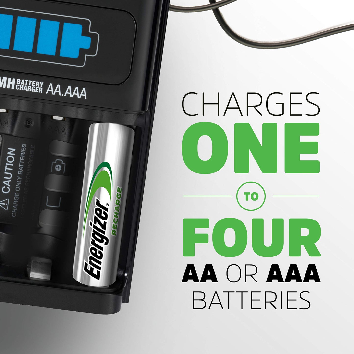 ENERGIZER EVECH1HRWB4 Recharge 1 Hour Charger, AA or AAA NiMH Batteries, 3 per Carton