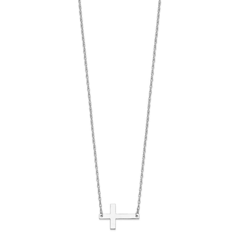 Sterling Silver Rhodium-plated Large Sideways Cross Necklace 18 Inches