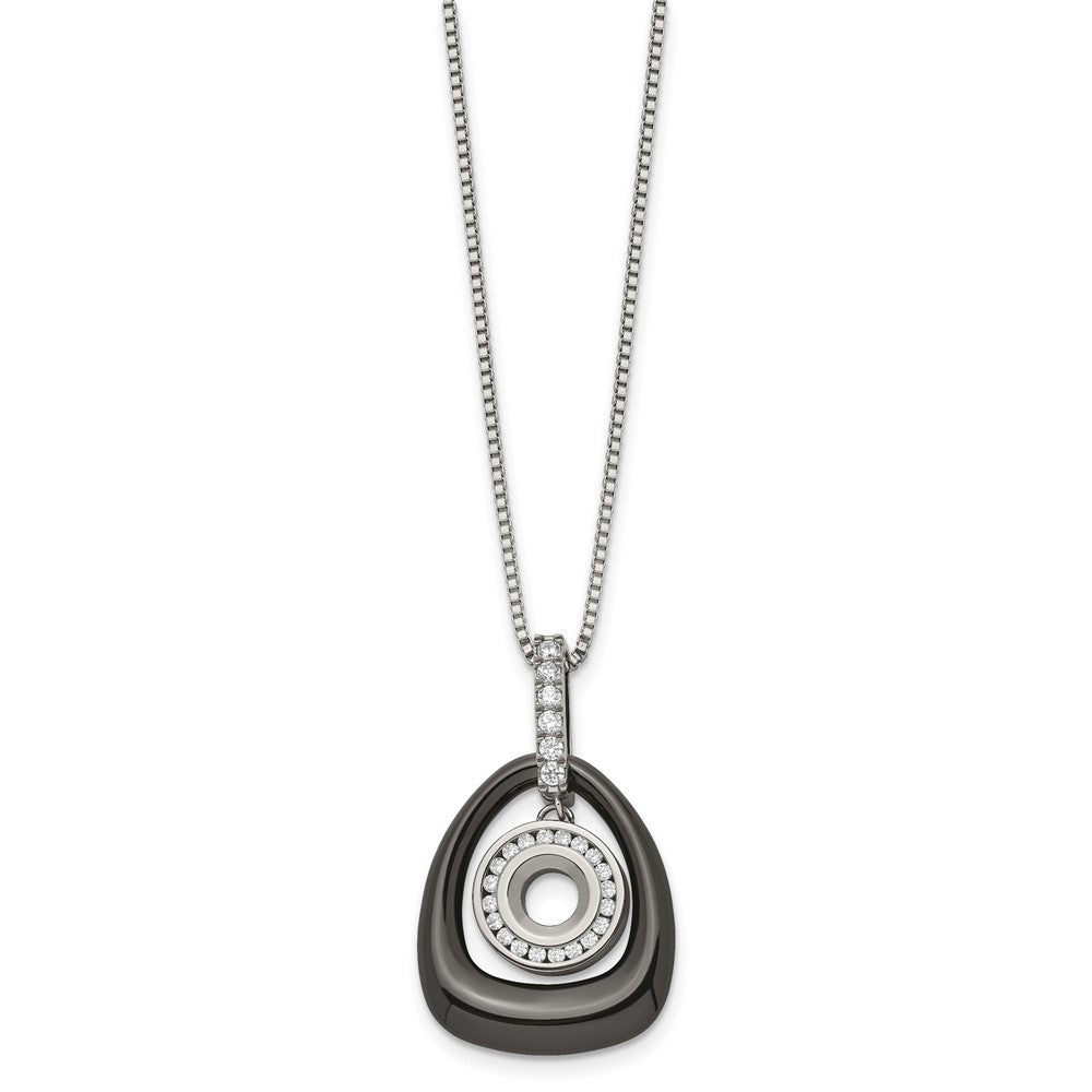 Polished Ceramic w/CZ Titanium Pendant on Steel 18in Necklace