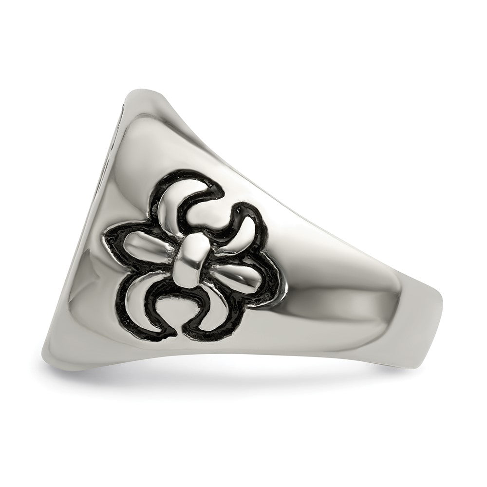 Stainless Steel Antiqued and Polished Fleur de Lis Cross Ring Size - 10