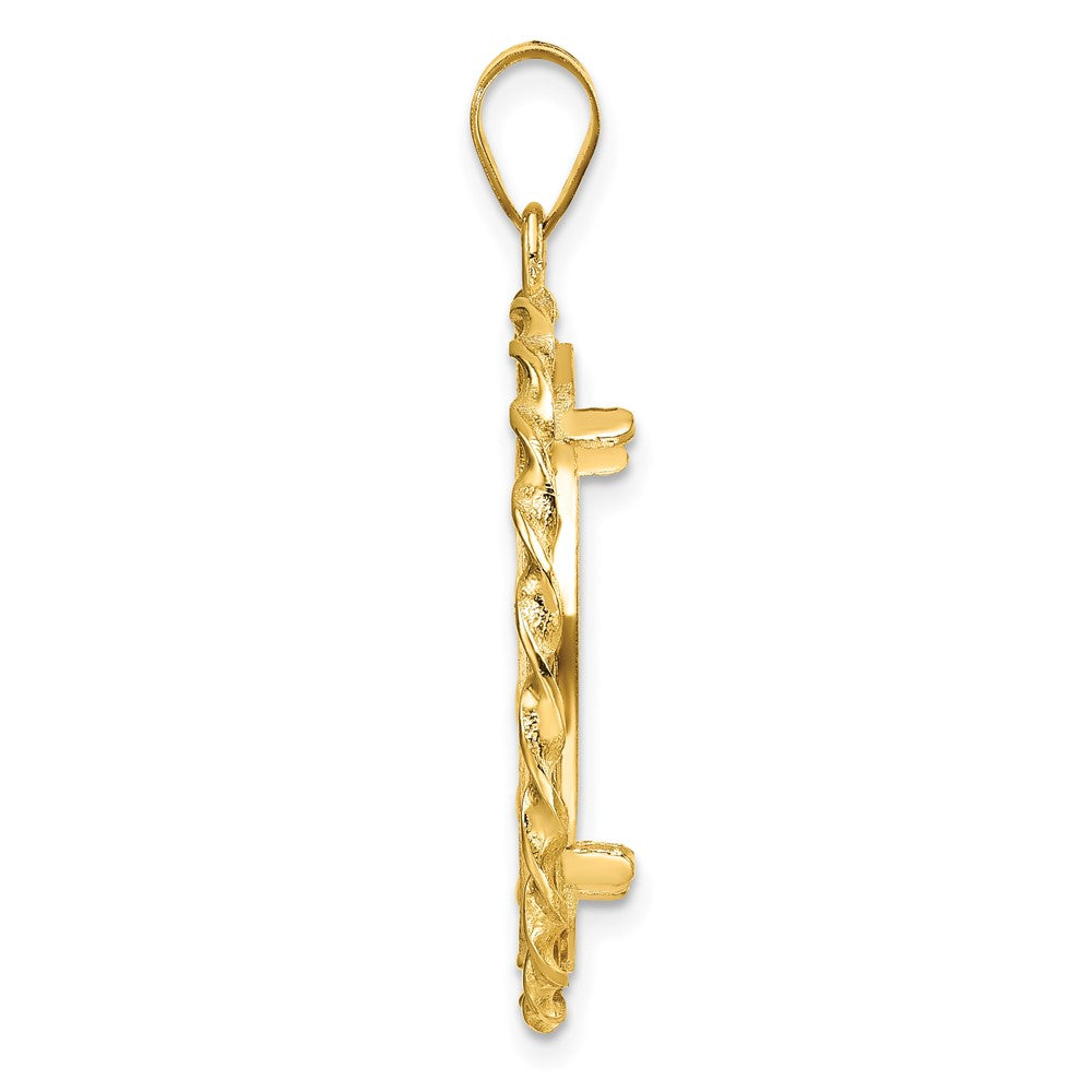 Wideband Distinguished Coin Jewelry 14k Polished Diamond-cut and Wide Twisted Wire 22.0mm Prong Coin Bezel Pendant