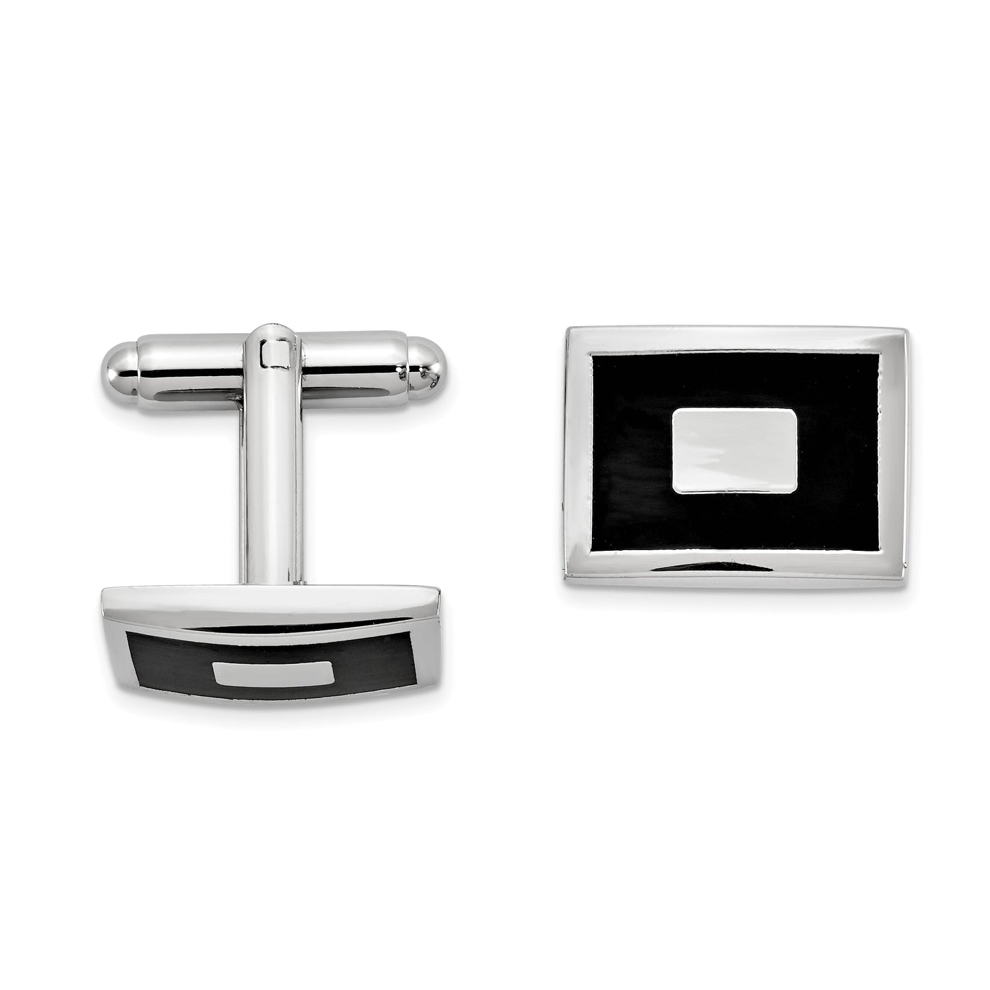 Silver-tone Black Enameled Rectangular Cuff Links QGM16937