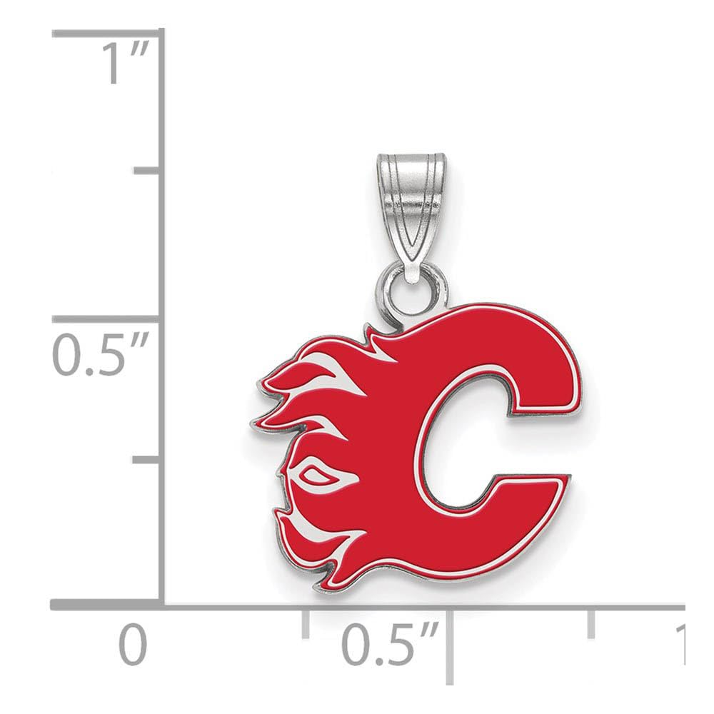 Logoart Sterling Silver Calgary Flames Small Enamel Pendant  Men