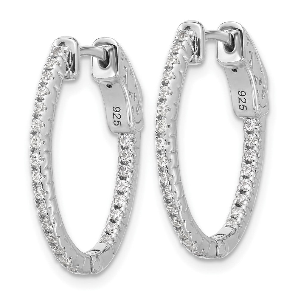 Sterling Shimmer Sterling Silver Rhodium-plated 1.3mm CZ 48 Stone Oval In and Out Hinged Oval Hoop Earrings
