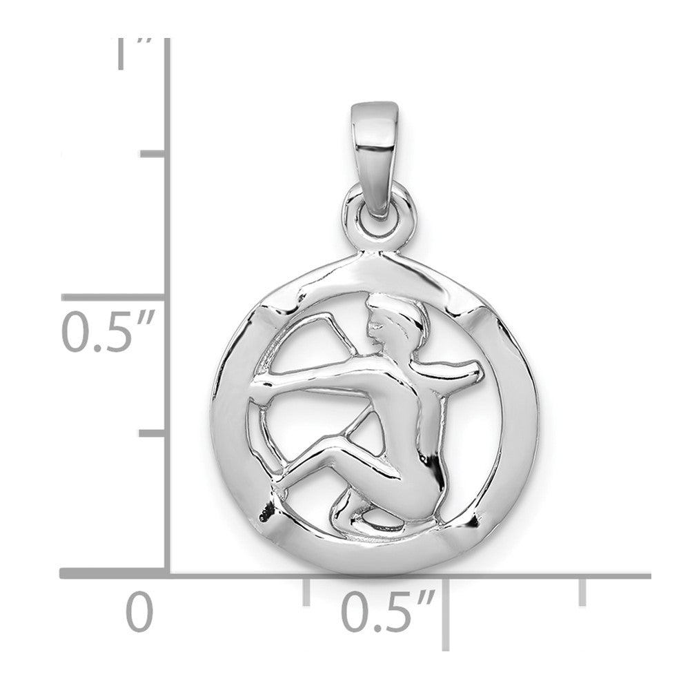 Sterling Silver Rhodium-plated Polished Reversible Sagittarius in Circle Zodiac Pendant