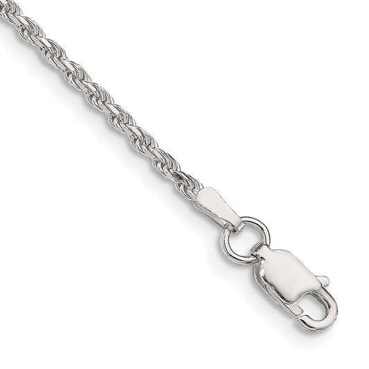 Sterling Silver 1.85mm Diamond-cut Rope Chain Anklet 9 inches
