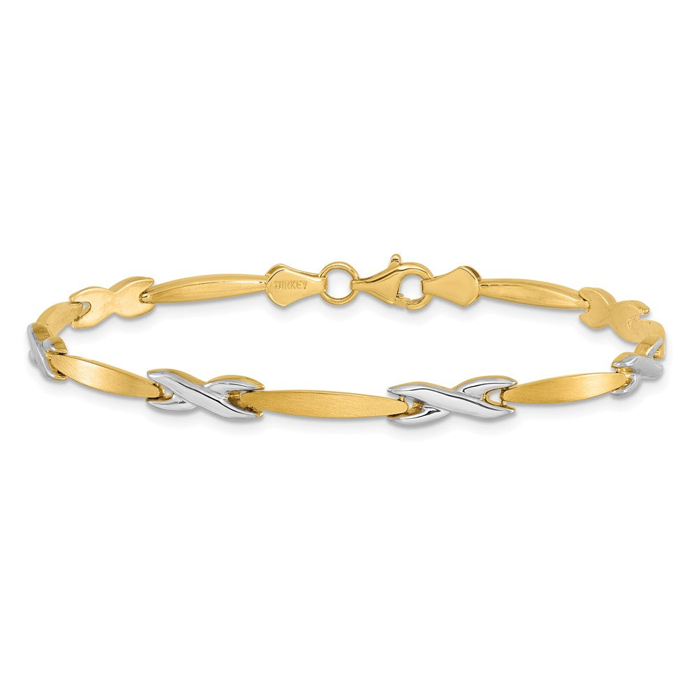 10k Two-tone Polished and Brushed Bracelet 7.5  inches