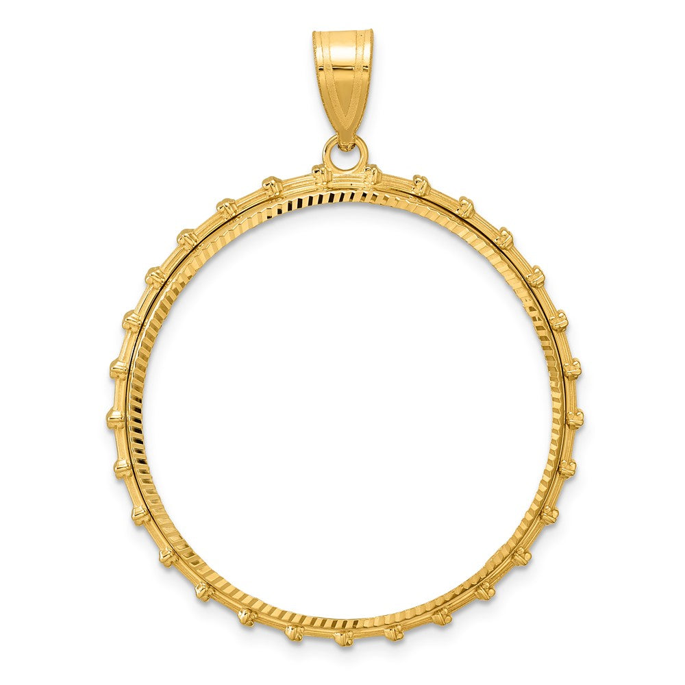 14k Diamond Cut Columns with 32.7mm Prong Coin Bezel Pendant