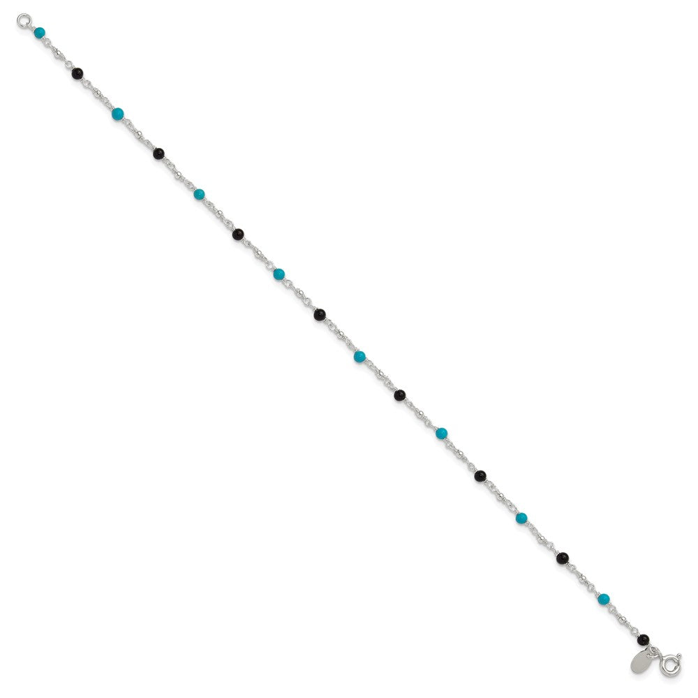 Sterling Silver Onyx/Turquoise Beads Anklet 10 inches