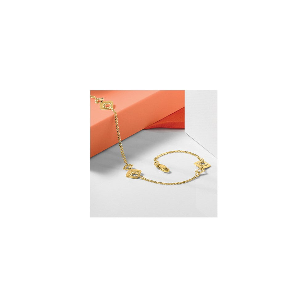 14K Polished and Textured 9in Plus 1in ext. Anklet